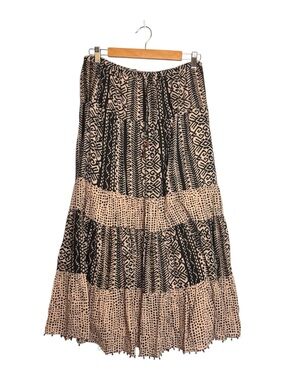 Anokhi for East Brown Black and Beige Boho Tiered Maxi Skirt